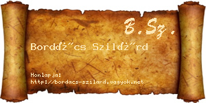 Bordács Szilárd névjegykártya